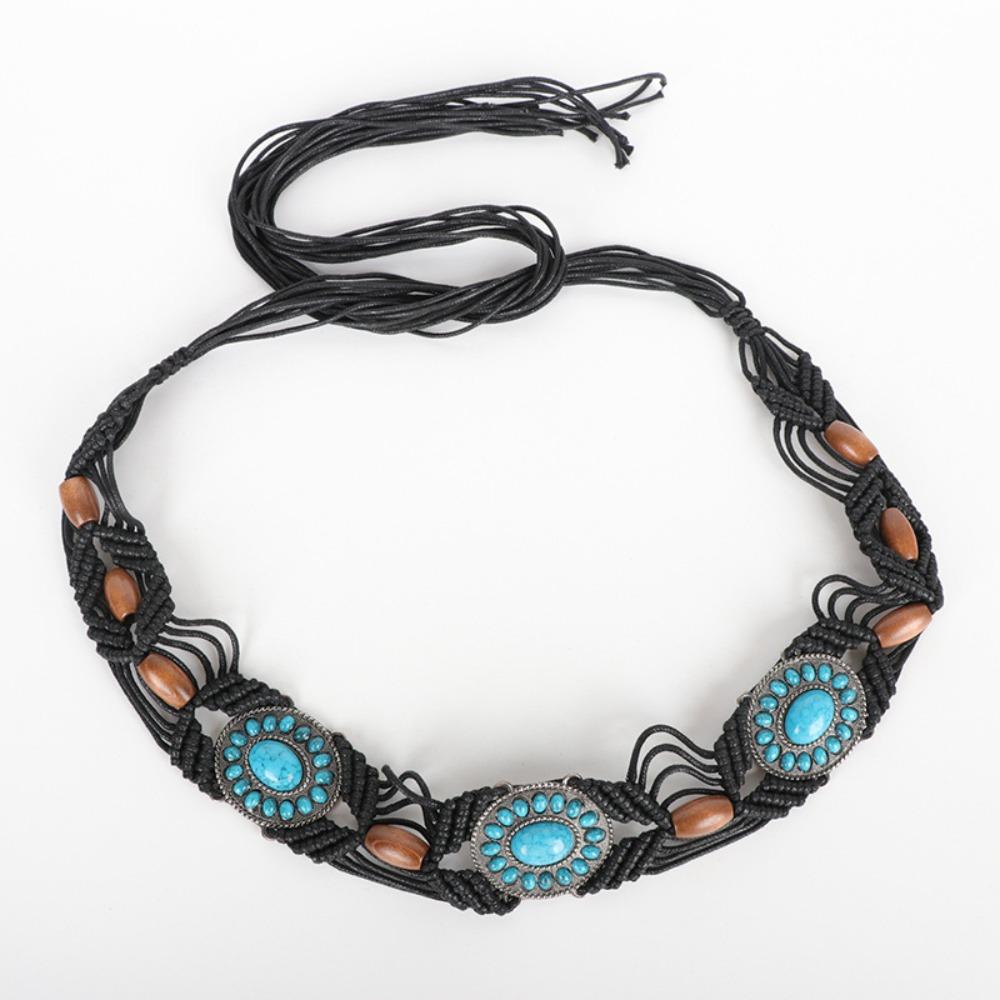 Metal Women Braided Belt Hand Woven Colourful Women's Belt Fashion Ethnic Bead Waistband  Skirt
