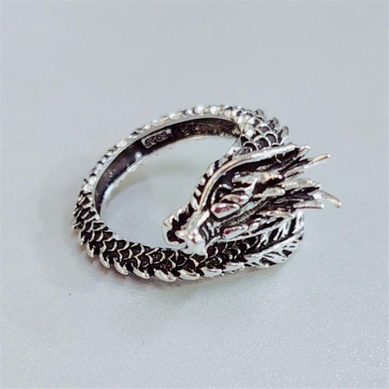 New Retro Thai Silver Jewelry Domineering Dragon 925 Silver Personality Zodiac Creative Popular Opening Rings R239