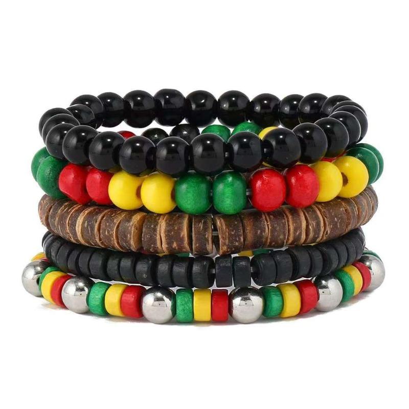 European, American Peace Tree Multi-piece Wooden Bead Beaded Bracelet Retro Simple Men's Personality Stacked Bracelet