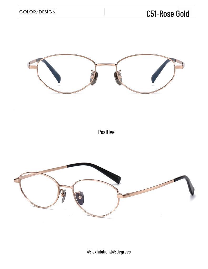 Ultra-Light Titanium Oval Frame Myopia Glasses, Women's Anti-Blue Light Gold Wire Nerd Style
