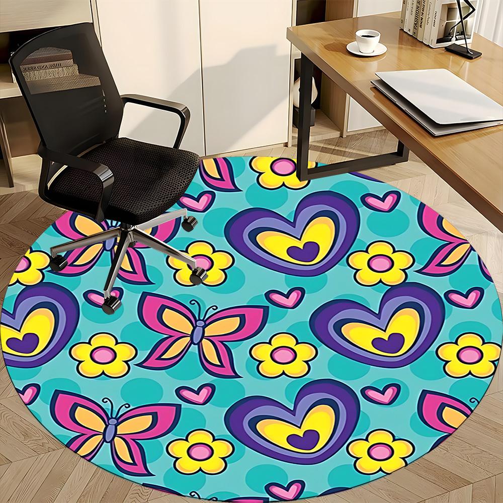 1 Stück SchmetterlingsblumenStuhlTeppich für Büro, Innenbereich Rutschfester Waschbarer PolyesterfaserTeppich, Matte Für Büro, Maschinenwaschbar