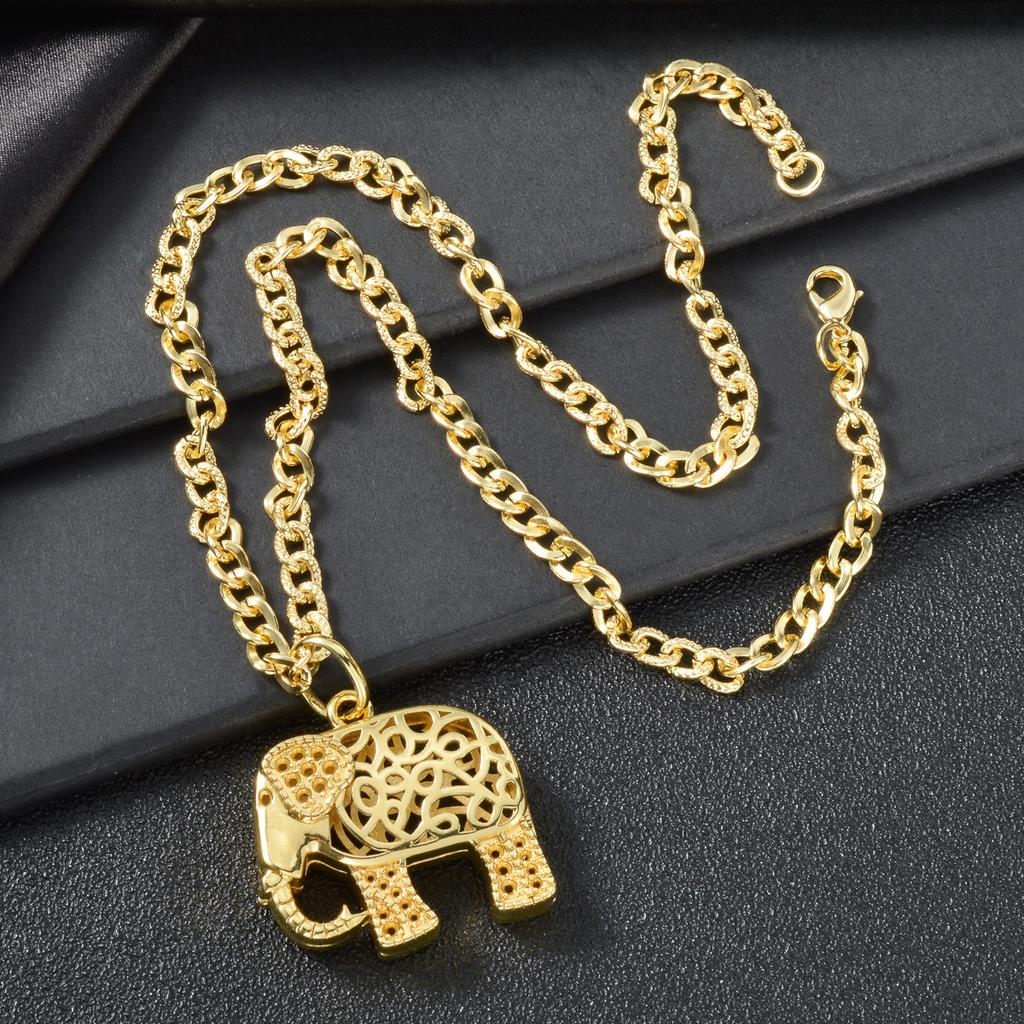 Vintage Classic Double-sided Hollow Pattern India Thailand 18K Gold Elephant Pendant Necklace Jixiang Necklace 2026