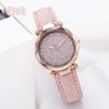Womens Fashion Leather Strap Watch Frosted Dial Diamond Starry Design Golden Edge Quartz Watch Multicolor