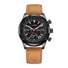 X-Geqck Three-Circle Luminous Waterproof Men'S Quartz Watch Light Luxury Gold-Brown Belt Multi-Function Chronograph Watch