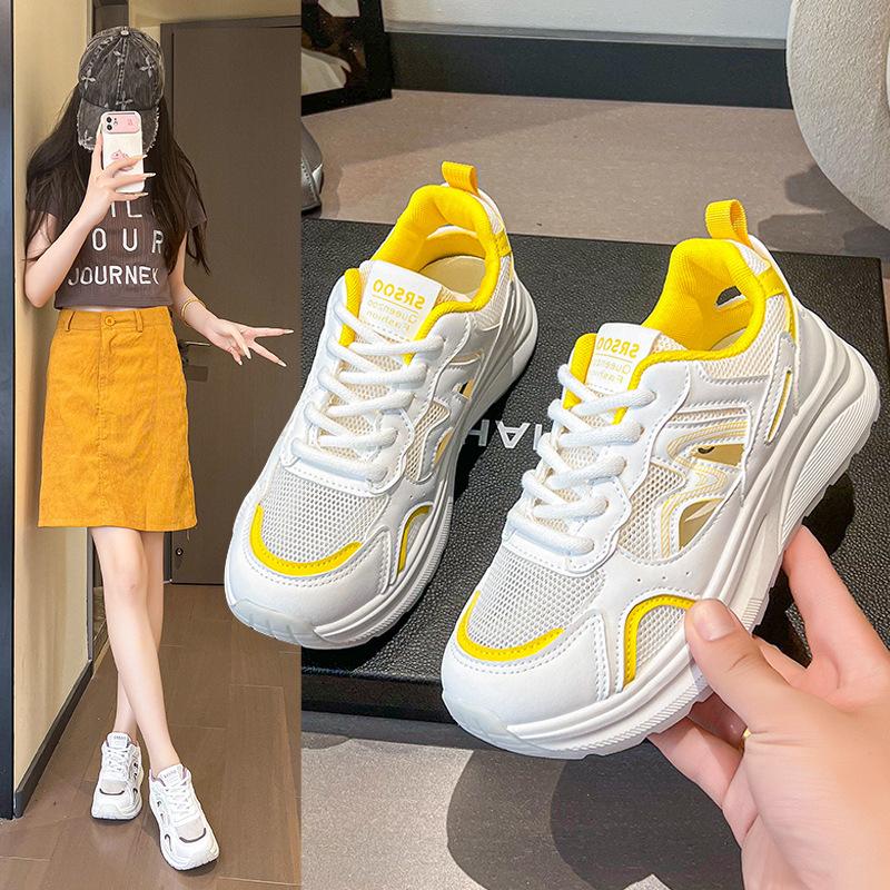 Breathable Mesh Fashion Little White Shoes Versatile 2025 New Thick-soled Lightweight Soft-soled Dad Shoes Women's Single-net Sneakers