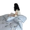 Elegant Blue Embroidered All-Cotton Bedding Set - Cozy and Thick for Autumn and Winter