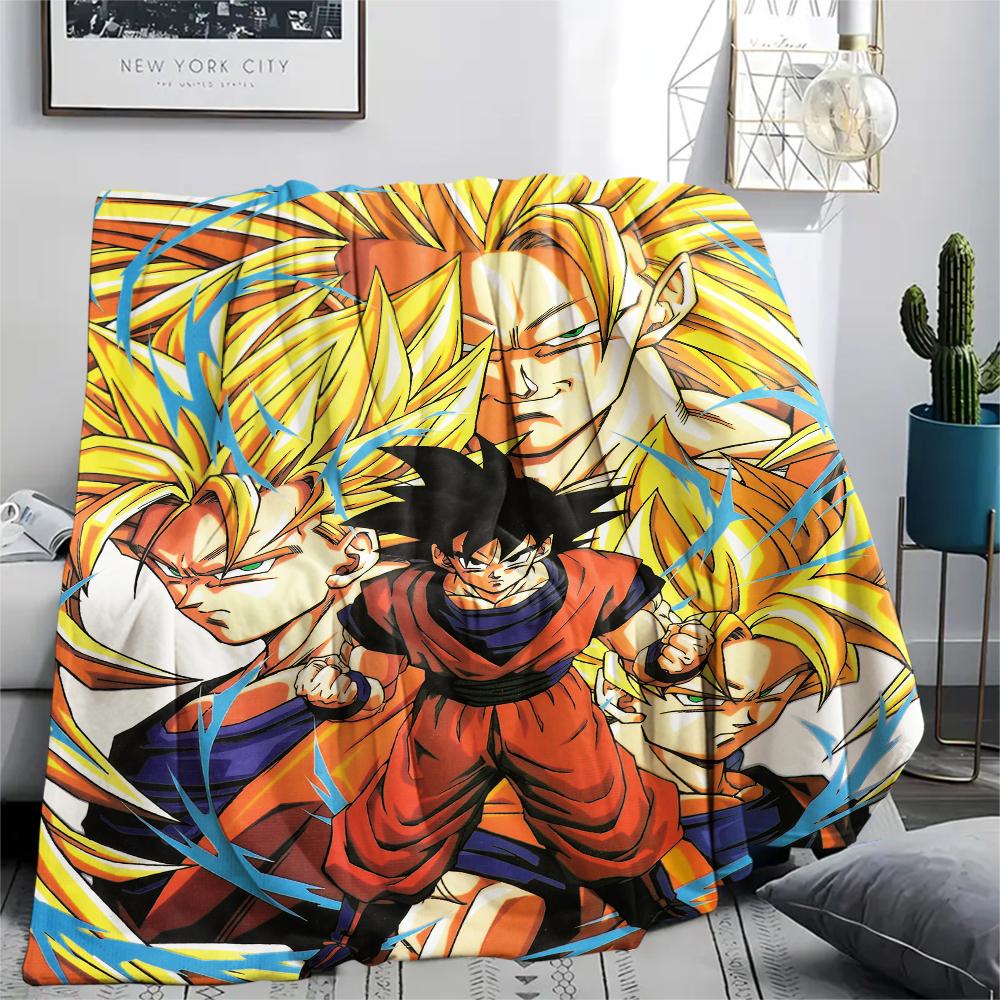 Goku Cartoon Pattern Flannel Blanket, High Quality Comfortable for All Seasons, Home Decor, Warmth and Comfort, Perfect for Gifts.