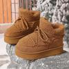 Fashion Women's Chunky Fluffy Fur Lace Up Winter Boots New Faux Shearling Warm Comfort Ankle Boots Anti-slip Platform Snow Booties