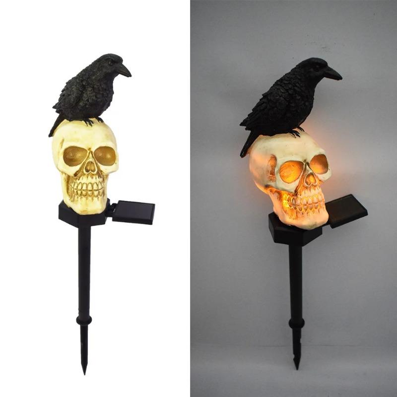 Solar Halloween Skull Stake Lights Decorations  Waterproof Resin Skeleton  Decor for Outside Yard Garden Lawn