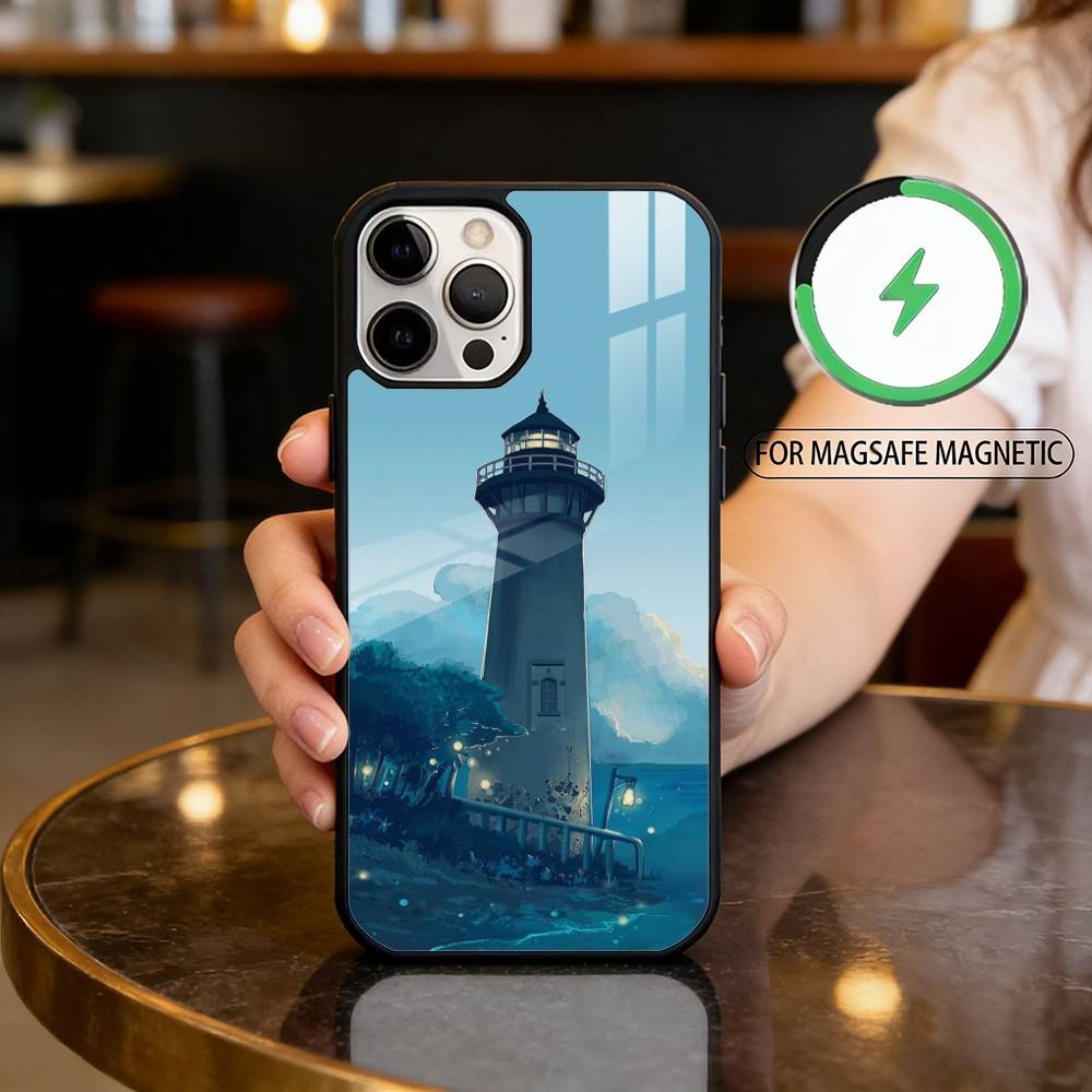 

Cartoon Art Lighthouse Magnetic For Magsafe Wireless Charging Phone Case For iPhone17,16,15,14,13,12,11 Plus,Pro Max iPhone16PRO