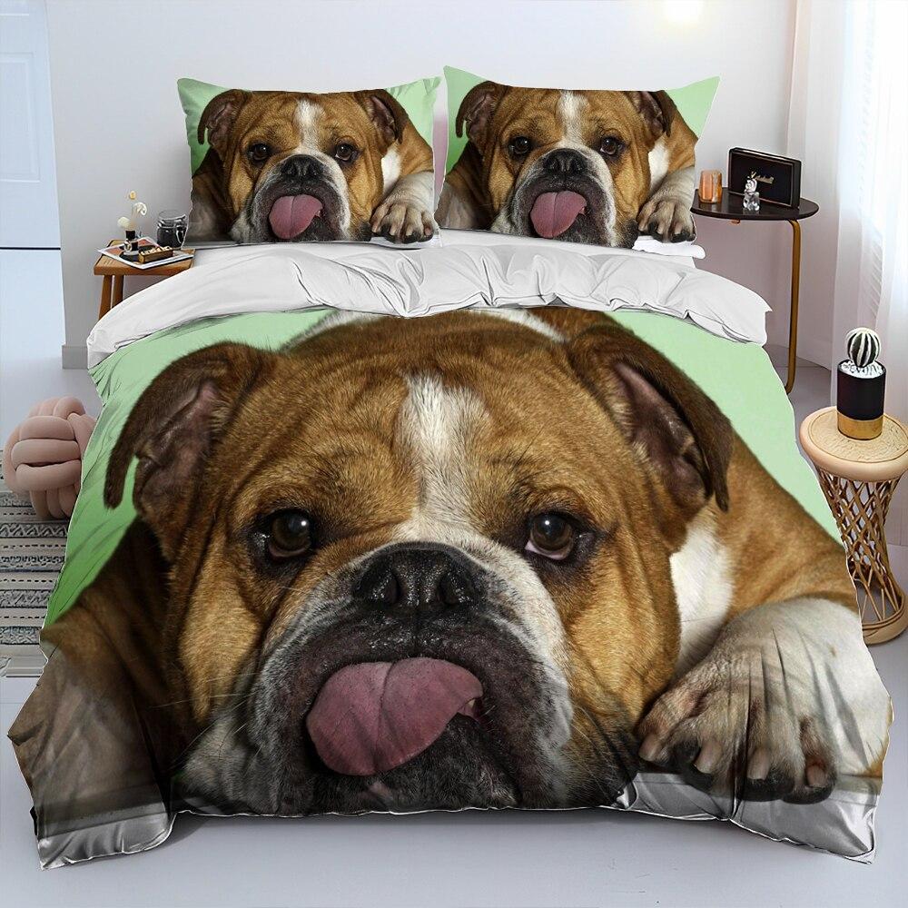Three-Piece Digital Printing 3D Cute French Pit Bull Pet Puppy Quilt Cover Bedding Order