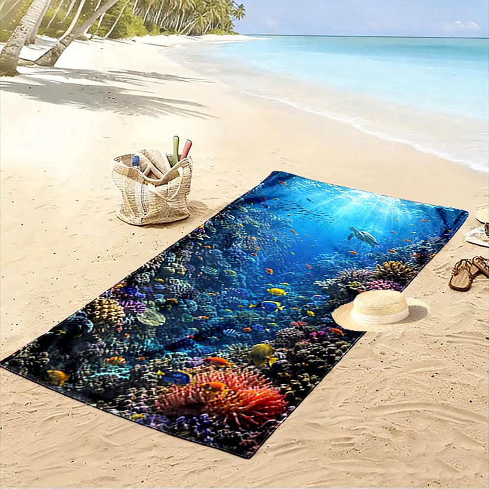 Underwater Coral Reef Scene Beach Towel Beach towel quick-drying for travel outdoor sports jogging beach and swimming