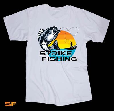 Strike Fishing Sonnenuntergang weißes T-Shirt Bootfahren Barschfisch Norfork Lake Leben Marina