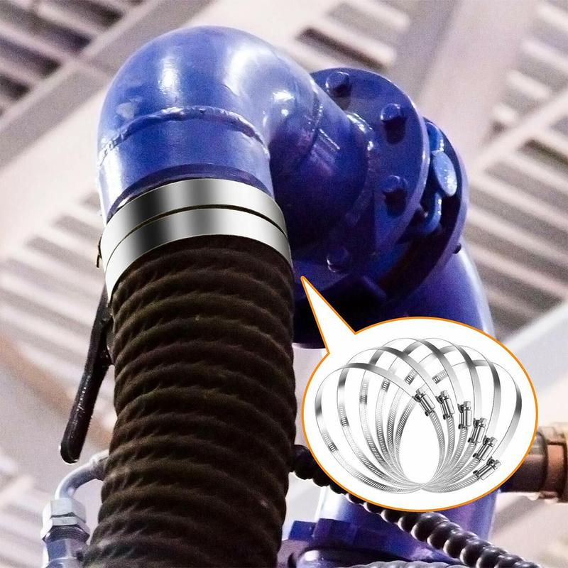 6pcs/set 8inch Adjustable Duct Hose Fixing Clamp Worm Gear Clip Stainless Steel Fit For 194-220mm Car Pipes Silver