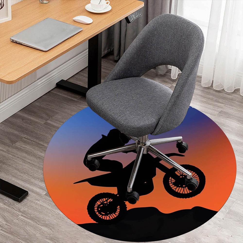 1pc Motorcycle Sunset Round Chair mat Area Rug - Non-Slip, Floor Mat for Office, Bedroom, home decor Christmas Gift p0811050