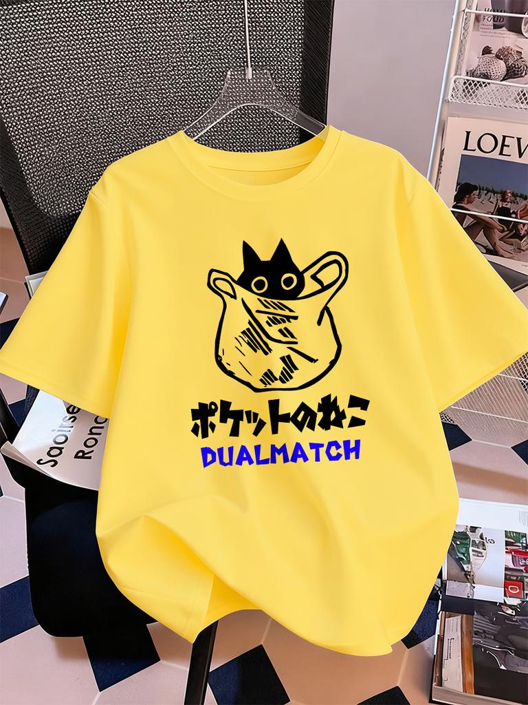 Cute Cat Cartoon Printing Short Sleeve TShirts Womens Summer Cotton Tee Shirts ONeck Comfortable Loose Tops Casual Clothes