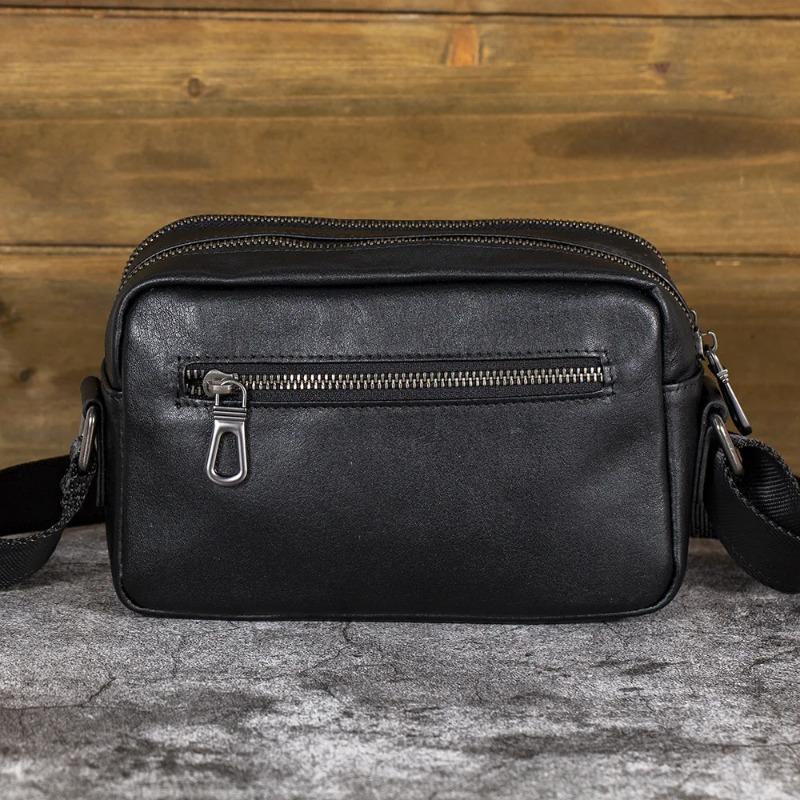 Genuine Leather Men's Crossbody Bag - Horiztal Square Design Shoulder Purse, Lightweight Fashiable Wallet for Casual Use