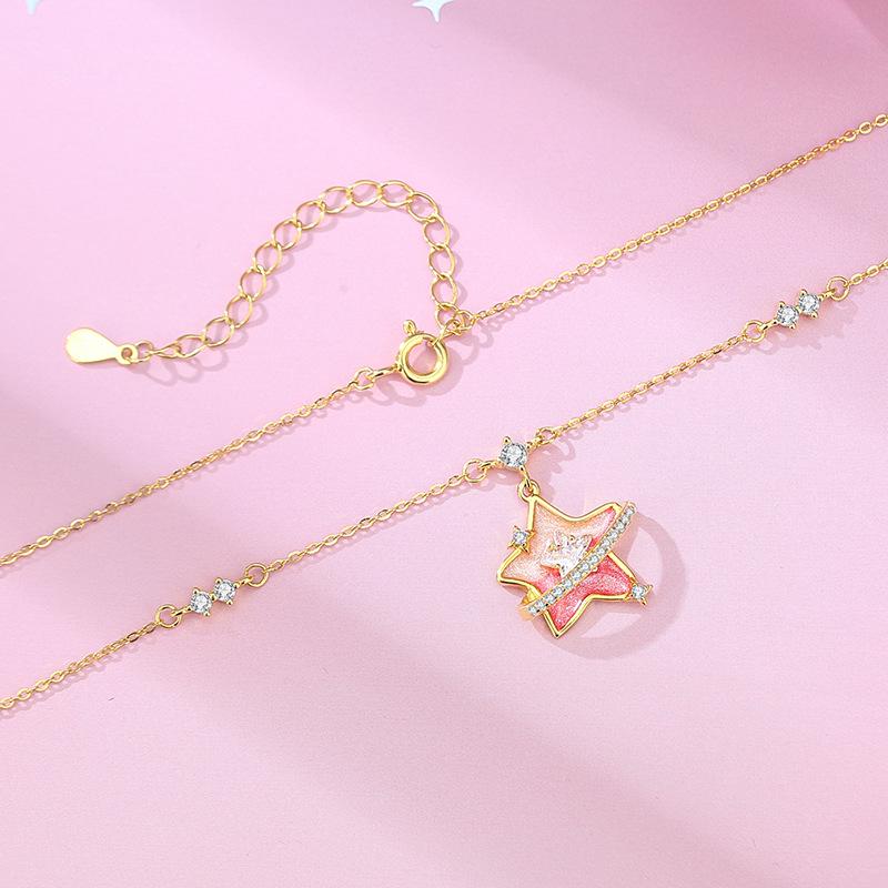 Tichiya Dream Star Language Necklace for Women - S925 Sterling Silver Enamel Star Clavicle Chain 925 Silver