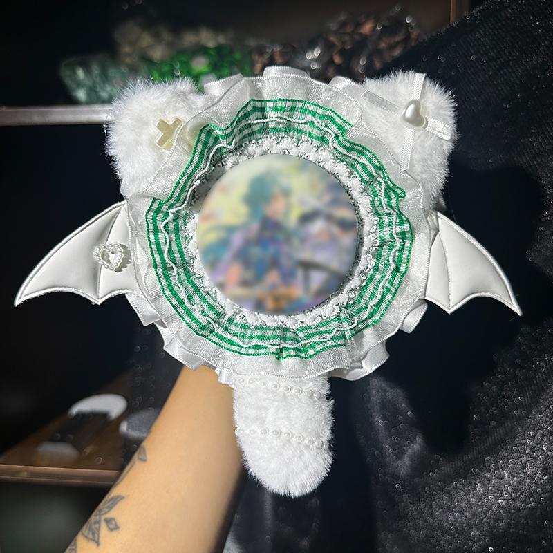 Lace Trim Baji Support Plush Long Tail Ear Itabag Badge Holder Lolita Decoration Handmade Badge Support Photocard Protect Cover