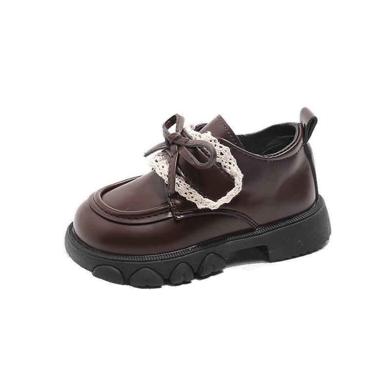 Girls Bow Lace Fashion Princess Small Leather Shoes 2025 Spring New Korean Version of Children's Loafer Platform Shoes
