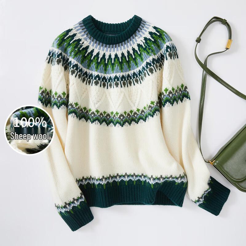 Golden Chrysanthemum Women's 100% Merino Wool Ethnic Sweater