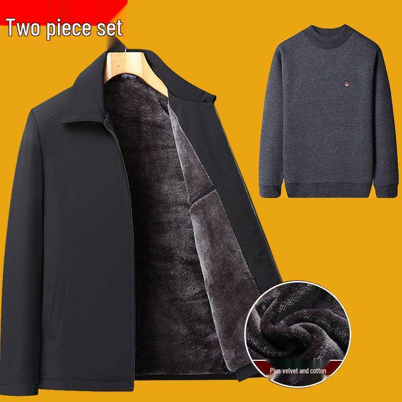 Dad's Autumn/Winter Cotton Jacket for Elderly Men (50-70) with Velvet Lining