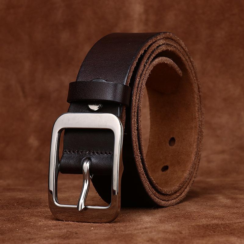 Whole First Layer Cowhide Cut Stainless Steel Buckle Belt Men'S Genuine Leather Youth Simple Casual Jeans Belt Men'S