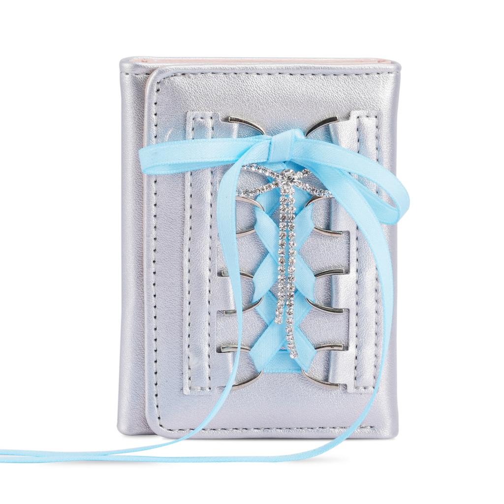 Silver Sweet Bow Wallets Women Y2k Designer Original Fashion Short Coin Purse Korean Style Casual New Cute Girls Money Bag Pouch