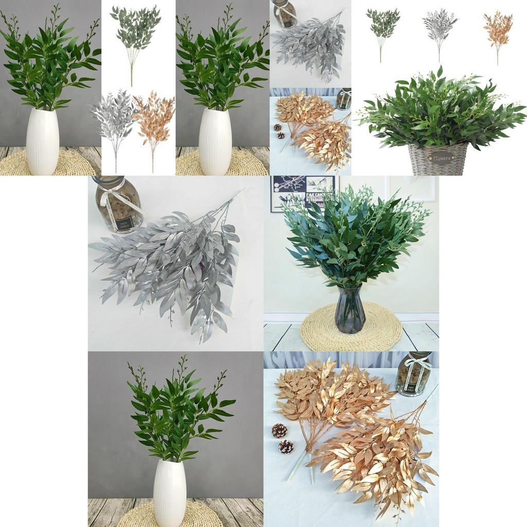 Elegant Gold Silver Green 55cm Fake Willow Leaf Eucalyptus For Home Decoration