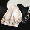 2025 Vintage Flower Embroidery Jackets Patchwork Jackets Men Black Jacket Male Casual Turn Down Collar Coats Spring Hip Hop Mens Loose Coat