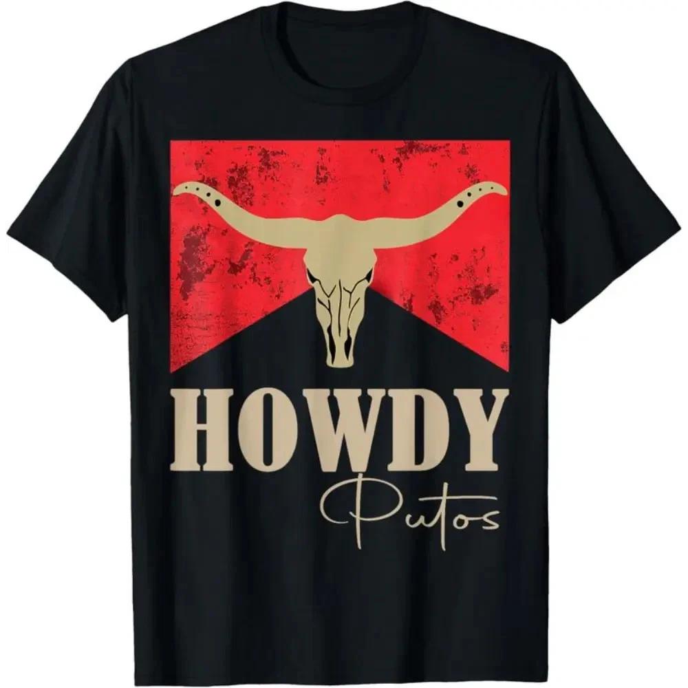 [100% Cotton] 100% Cotton Howdy Putos Bull Skull Country Cowboy Western Graphic XXXL