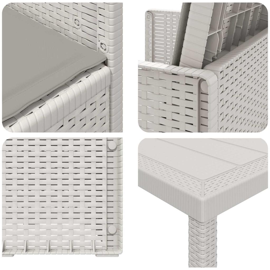 Outdoor Dining Set with Cushions 7 Pcs White and Light Grey PP