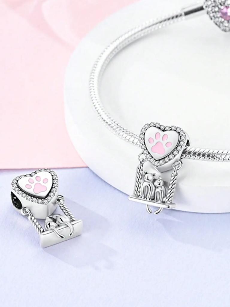 Charms Plata Copper Colors Cute Cat Paw Pet Beads Charm Pendant For Original Bracelet For Women Diy Jewelry Love Gift