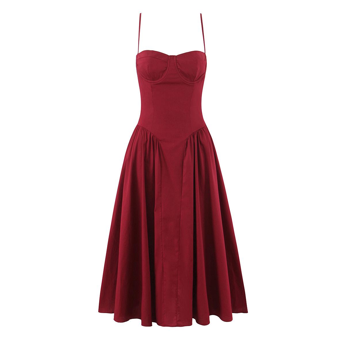

2026 Spring Women s 3D Underwire Waist-Cinched Pleated Christmas Dress Large червоний