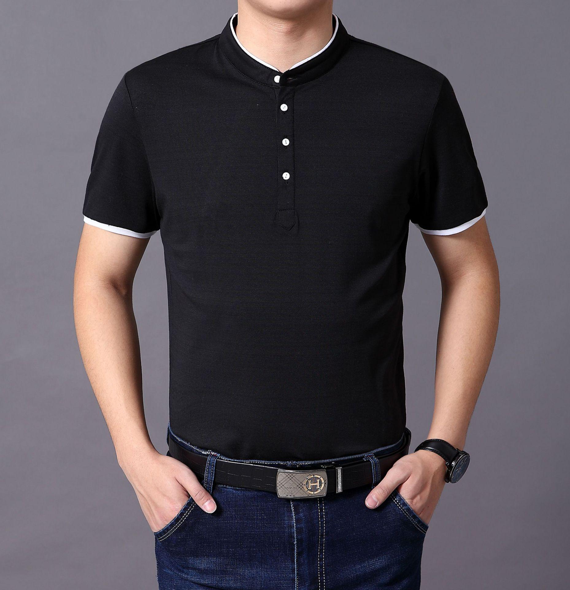 

Men s Round Neck Cotton Casual T-Shirt - Solid Color Summer 2026 M чёрный