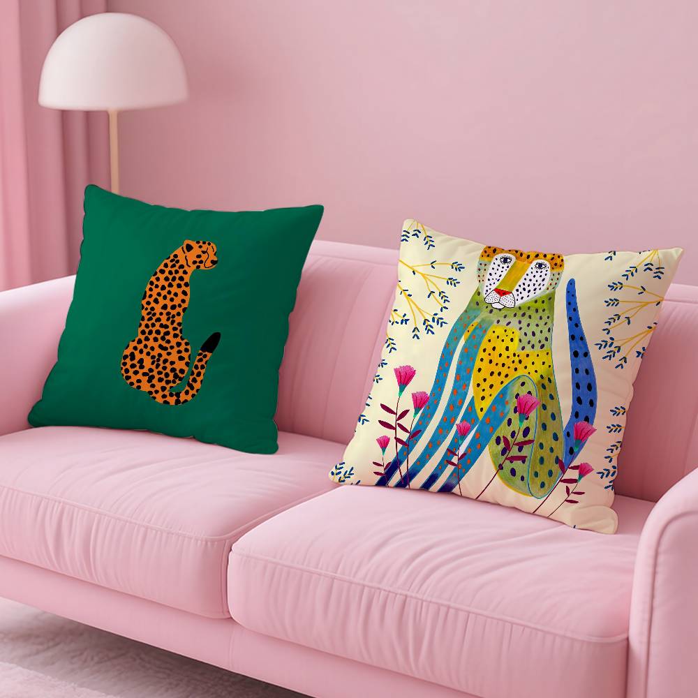 Geometric Animal Leopard Pattern Pillow Case Anti-dustmite Pillowcase Invisible Zipper Silky Short Plush Sofa Cushion Cover