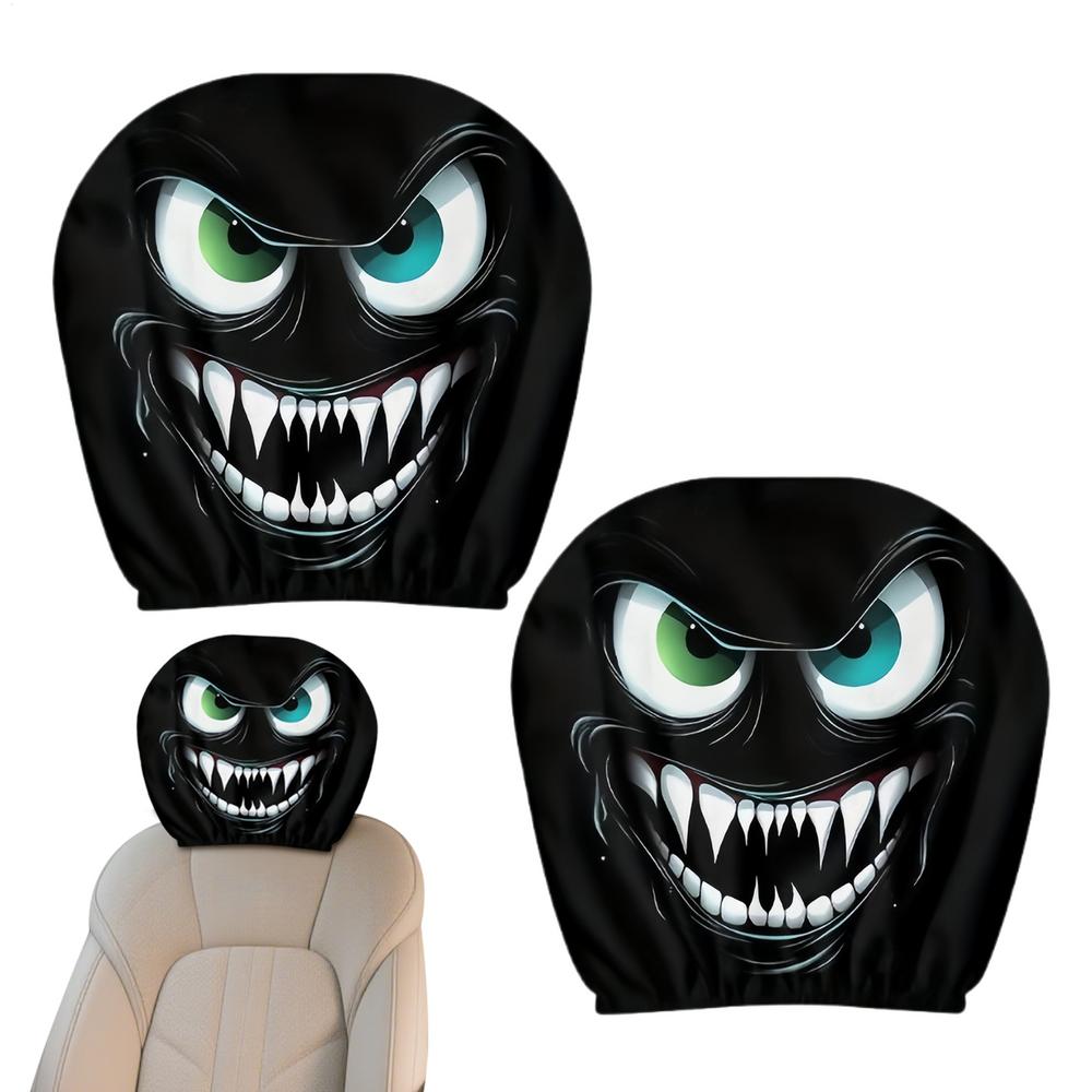 Car Headrest Cover 2 Pieces Big Eyes Elastic Car Seat Headrest Protector Elastic Head Rest Covers Decoration Halloween