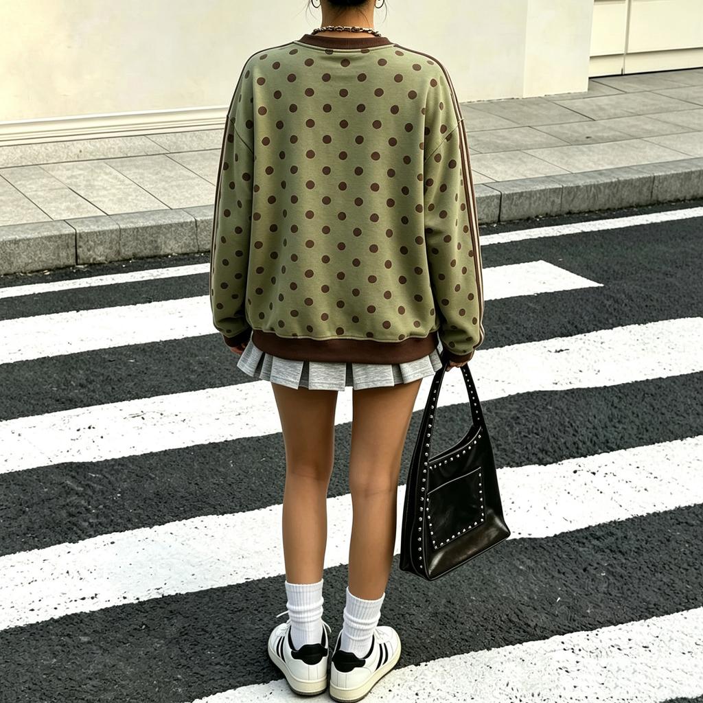 Women's Casual Polka Dot Long Sleeve Neck Sweatshirt for Everyday Wear