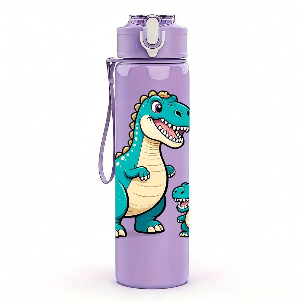 1PC Parent Kid Dinosaur Cartoon 750ml Color Plastic Sports Water Bottle Leakproof Flip Straw Lid Suitable for Sports Office Home Use