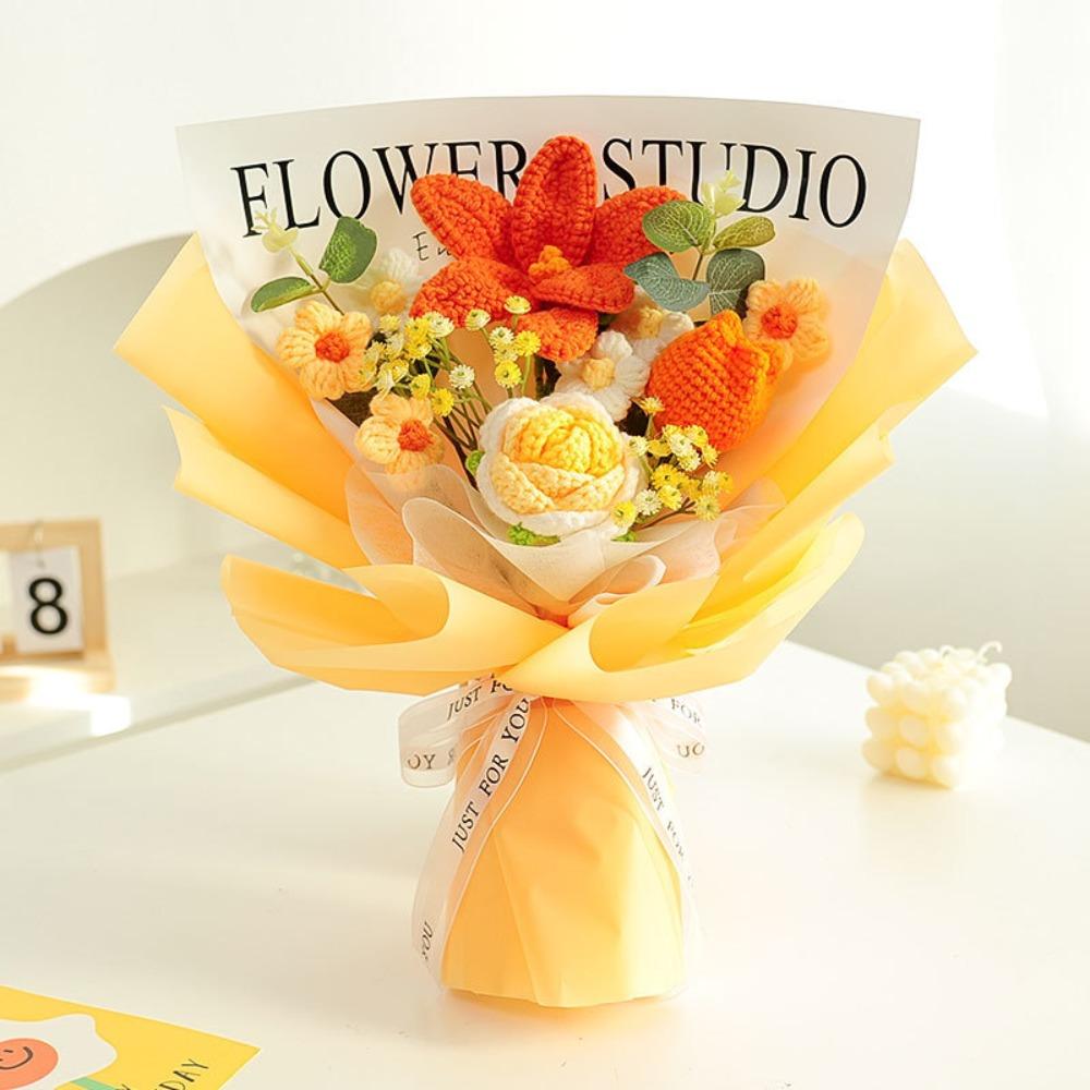 New Cotton Crochet Bouquet Sunflower Rose Woven Knitted Flower DIY Handmade Artificial Handmade Woven Bouquet Graduation Gifts