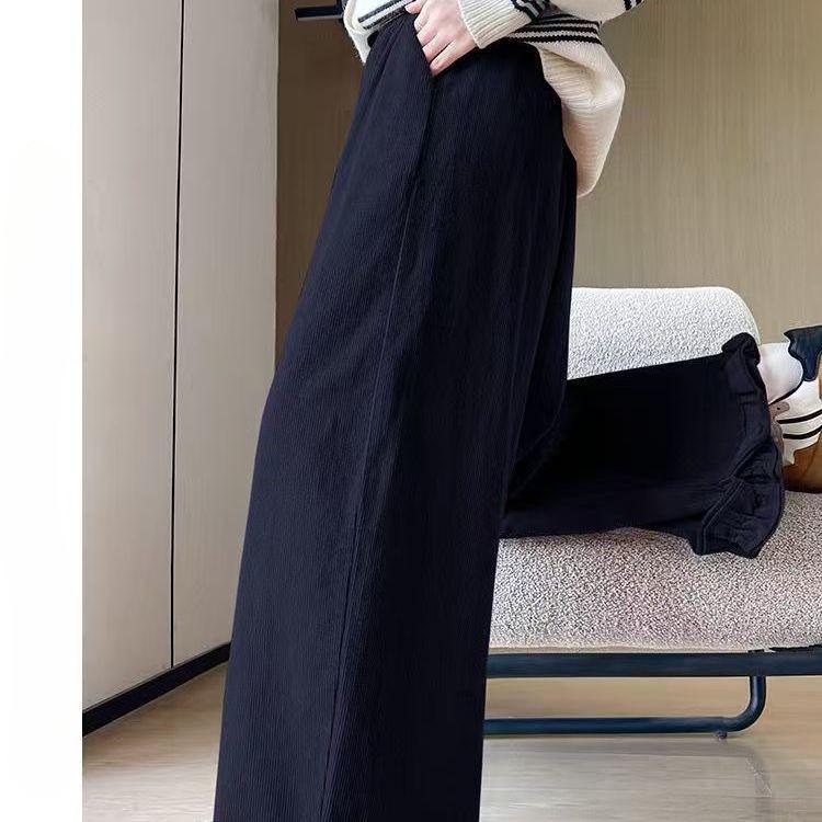 2025 Autumn/Winter Plus Velvet Corduroy Patchwork High Waist Wide-Leg Casual Pants