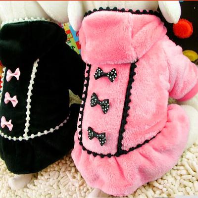 Dog Clothes Bow Tie Dress Hoodie Winter Warm Cute Pink Black Color Small Dog Clothes For Dogs Puppy Dot Skirts XXS-L Clothes