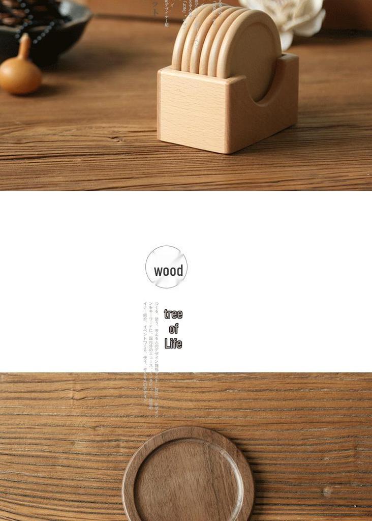 Conjunto de Porta-Copos de Nogueira Preta e Madeira de Faia - Conjunto de 6 Peças com Isolamento Térmico Estilo Japonês Bandejas de Chá