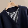Women's Striped Spliced Faux Two-Piece Knit Sweater