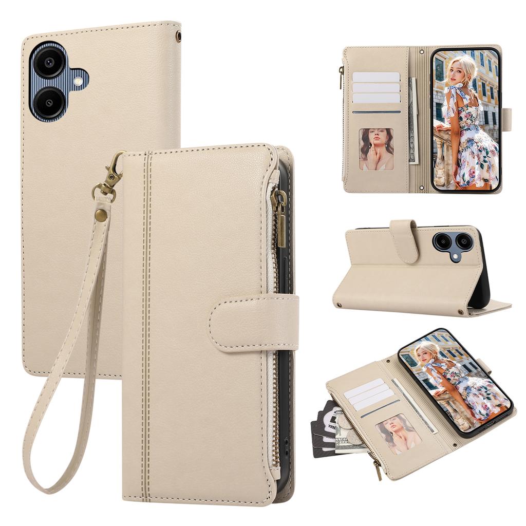 For Samsung Galaxy A06 4G Case Multi Card Slots Zipper Leather Phone Cover with Wrist Strap