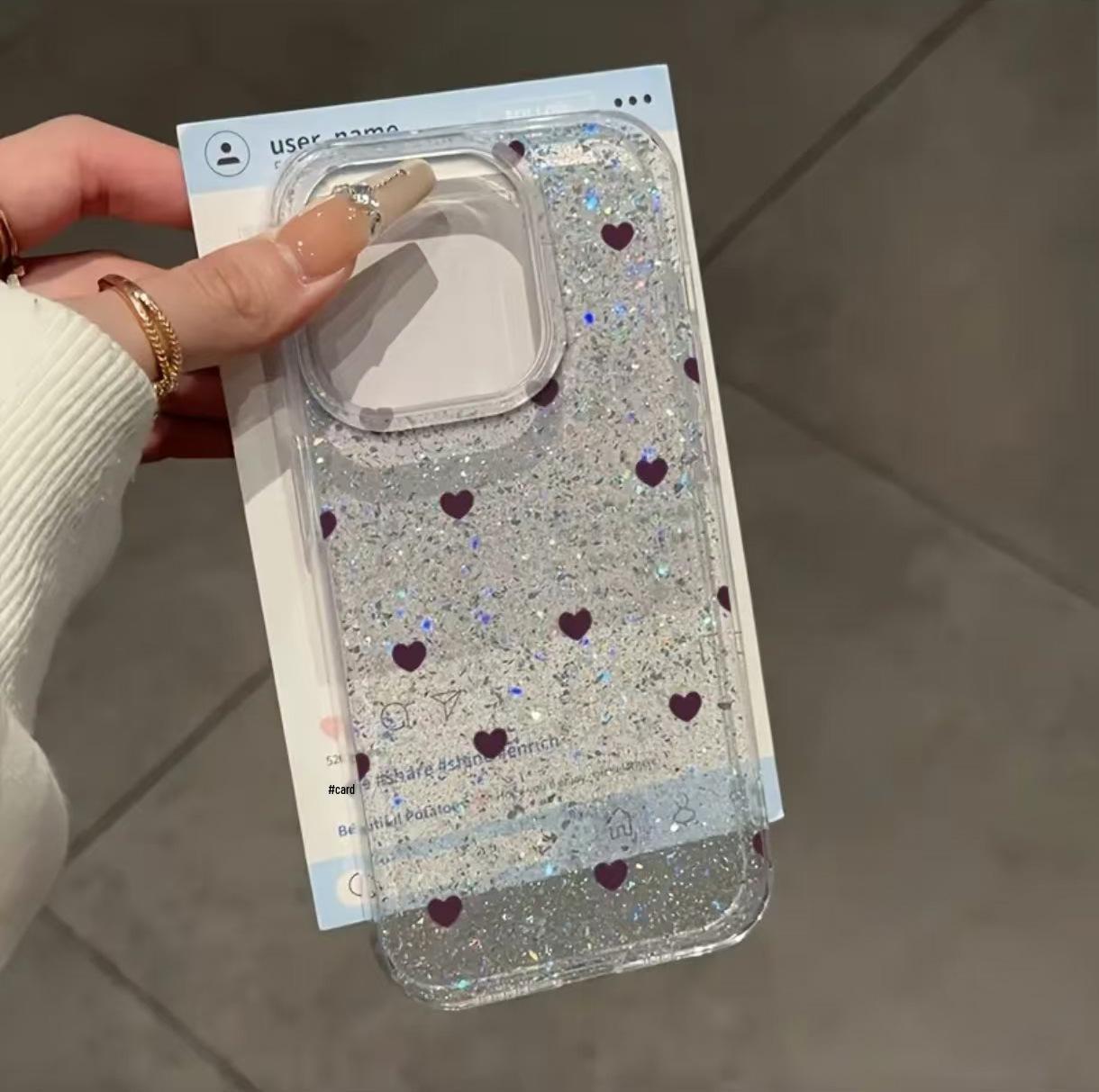 Glitter Heart Case for Apple 16 Pro Max and 15 Pro - Full Coverage, Cute Design. iPhone 15 ProMax