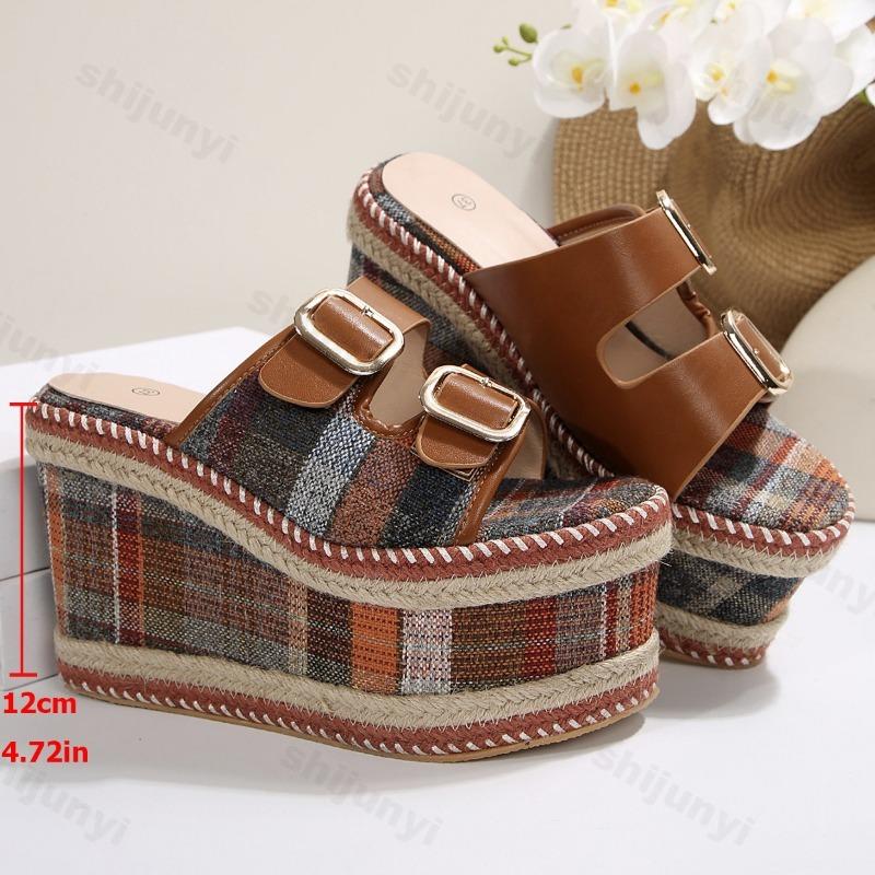 Fashion Women Slippers 2025 Summer New Fashion Peep Toe Wedge Slippers Women Platform High Heels Outdoor Beach Shoes Sandalias De Mujer