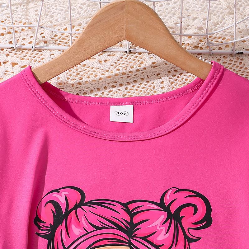 Dívčí módní sada Letní Dětské tričko s krátkým rukávem s potiskem Běžné kalhoty Flare Dvoudílná sada