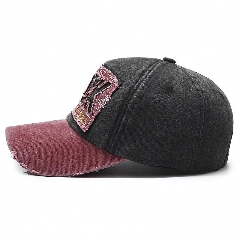 Vintage Distressed Cotton Baseball Cap with Ripped Edges, Sun Protection, and American Letter Design