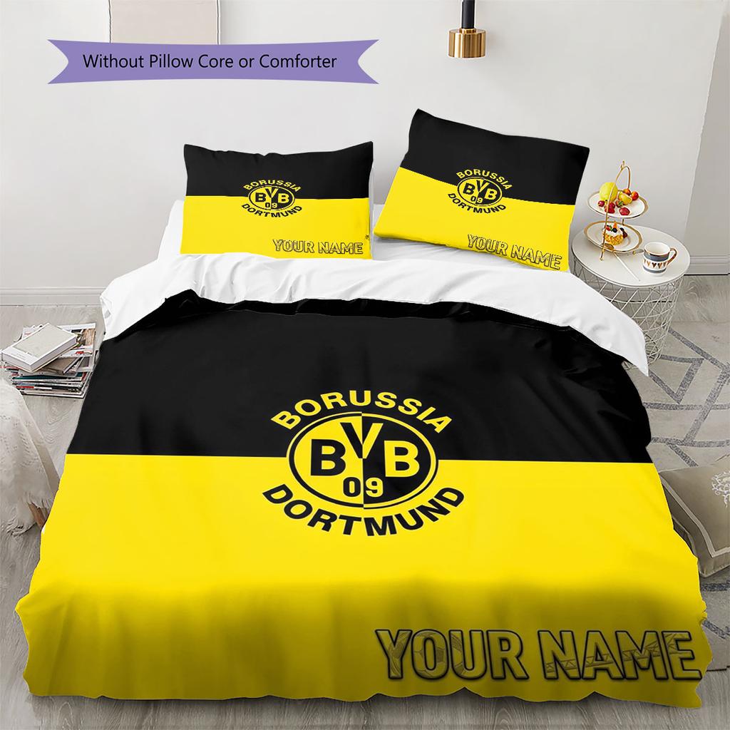 Borussia Custom Name Pattern Bedding,Quilt Set Quilt Cover Pillowcase Home Birthday Gift(1 * Duvet Cover + 2 * Pillowcase, Without Core)